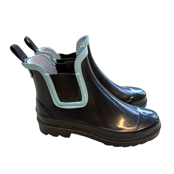 Tamara Henriques short rain boots black with turquoise accent 7.5 - Picture 1 of 9